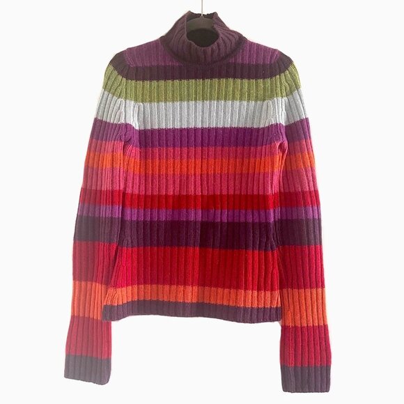 Cashmere Studio 100% Cashmere Rainbow Stripe Mock Neck Sweater - Picture 1 of 11